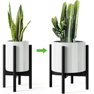 MUDEELA 14 Inch Tall Plant Stand for Indoor, Adjustable Width Bamboo Plant Stand for 8 9 10 11 12 Inches Pot, Single Tier Planter Holder Floor Stand, Mid Century Modern Style, Black, Without Pot