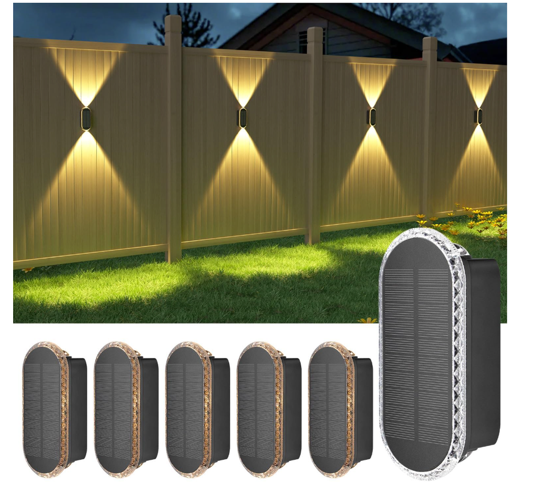 Ellasay Solar Fence Lights Outdoor: 4-Pack Solar Powered Wall Lights Up and Down Waterproof IP653 Color Brighter LED Focus Lens SolarLights Dusk to Dawn 12h for Patio/Backyard/Porch/Railing