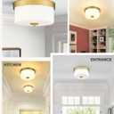 Emak 11 Inch Brushed Gold Flush Mount Ceiling Light Fixture, 2-Light Fixtures Ceiling Mount with Milk Glass Shades for Hallway, Kitchen, Bathroom, Dining Room, FM082-GD-ML