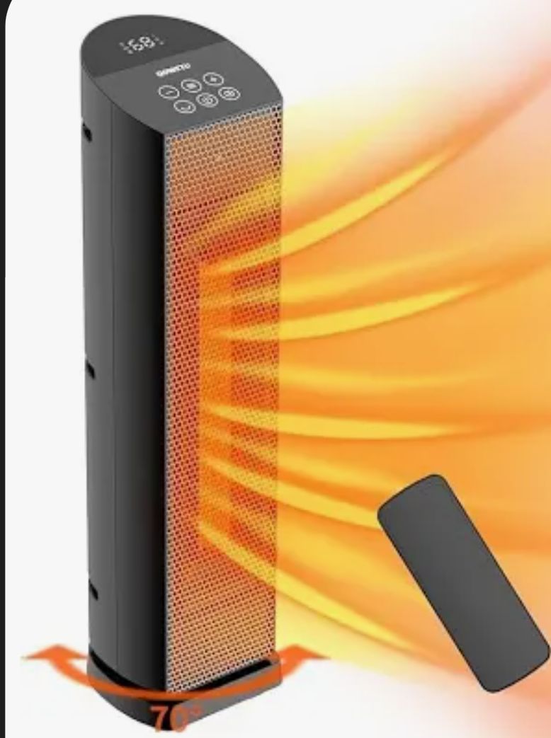 QOWETU Space Heater for Indoor Use with Remote - 70° Oscillating Tower Electric Heater, 24 Inchs, 12H Timer, 1500W Quiet PTC Ceramic Heating with Thermostat, Fast Safety Heat for Office, Home, Bedroom