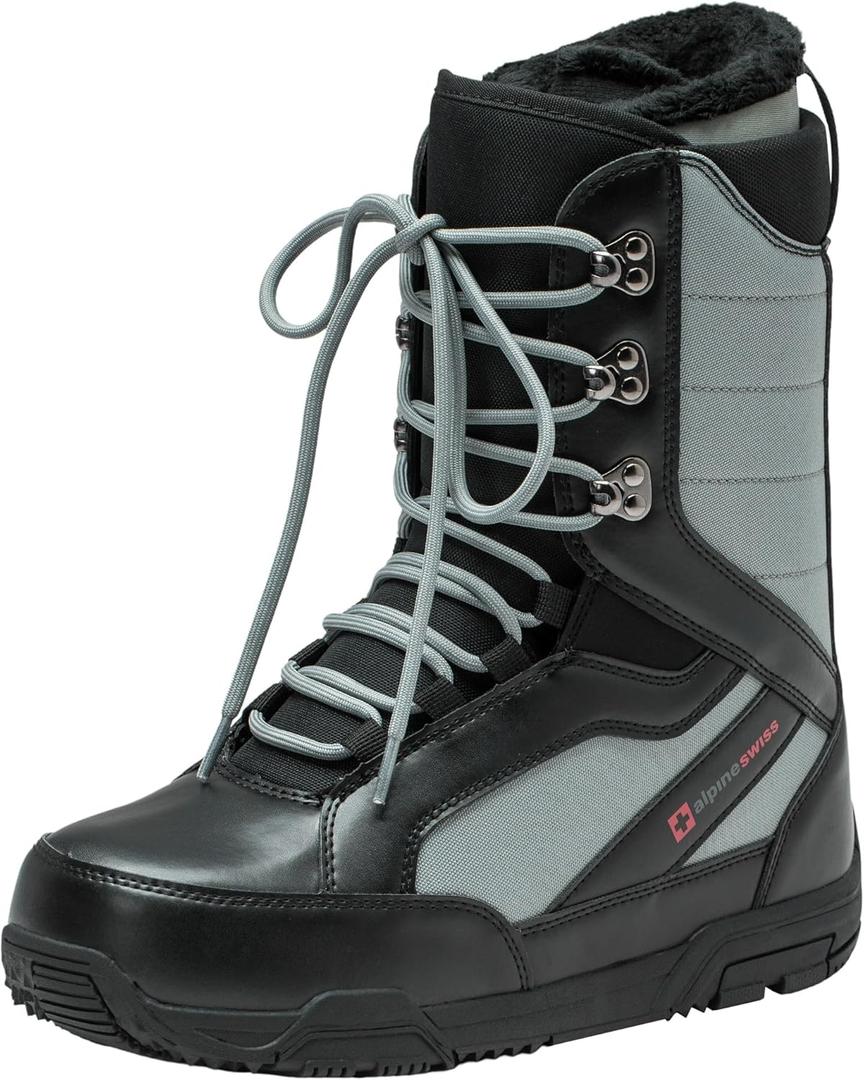 Alpine Swiss Men's Snowboard Boots | Waterproof, Custom-Fit Liner, Medium Flex for All-Mountain Riding, Winter Snow Boots (Size 10, Gray)
