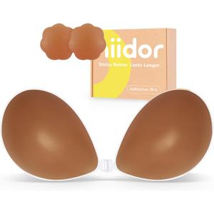 Niidor Adhesive Bra Strapless Ultra Sticky Invisible Push up Silicone Bra Multiple Colors Sizes Reusable for Backless Dress (Beige, M)