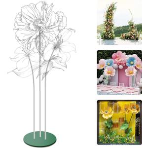 Mverse Giant Flower Stand Base and Stem, Weighted Iron Base, Flexible Pole, 3 Bendable Aluminum Pipes and Pins for DIY Paper Flowers, Wedding Arch, Party Backdrop (1 Set 12.6")