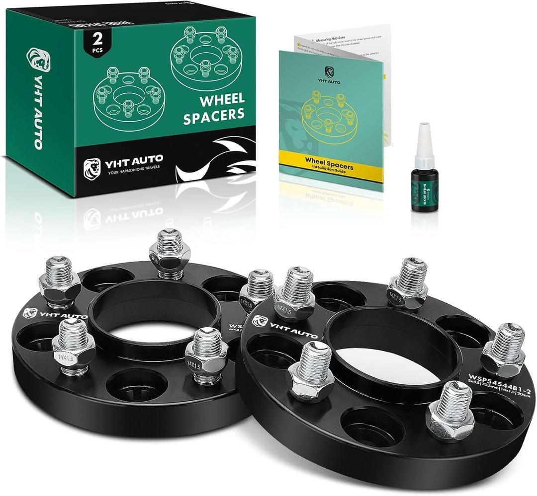 YHTAUTO 5x4.5 Hub Centric Wheel Spacers 20mm Fits 2015-2023 Ford Explorer, Mustang, Lincoln Aviator 5x114.3mm 5 Lug Tire Spacers w/ M14x1.5 Studs 70.5 mm Hub Bore 2 PCS Black