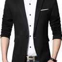 Men's Fit Casual One Button Blazer Jacket (Black, S)