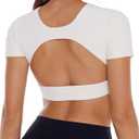 Open Back Workout Crop Tops for Women Backless Yoga Shirts Gym Short Sleeve Mild Support Compression Tee with Bra (X-Small, Creamy White)