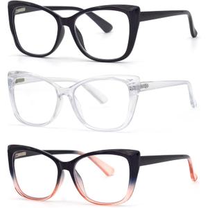 3-Pack Reading Glasses for WomenOprah Style Frame Spring Hinge Clear Lens Readers Glasses (A02: Black Blackpink Transparent), +1.5