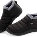 Womens Snow Boots Winter Warm Booties Fur Lined Anti-Slip Ankle Boots Outdoor Slip On Waterproof Booties Comfortable Warm Shoes (9 Women/7.5 Men, Black)