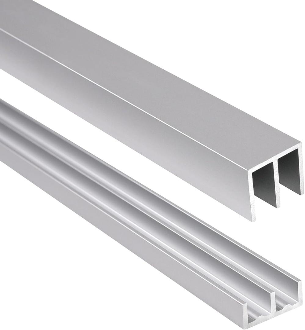 Aluminum Sliding Door Track Set for 1/4" Thick Panels Glass Cabinet Door Window Sliding Track, Size 48 x 0.79 inches (Silver)