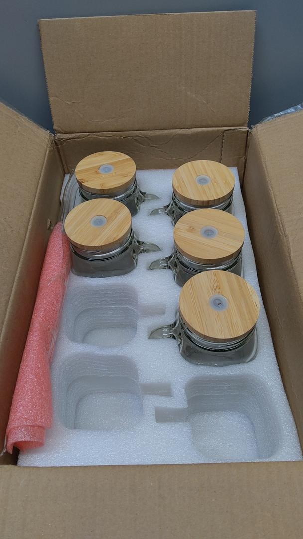 5 Piece Mason Jar Cups With Lids and Straws
