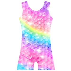 TFJH E Girls Leotard Gymnastic Apparel with Shorts Athletic Dancewear Unitard Rainbow Scale 90