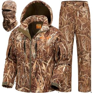 NEW VIEW Camo Hunting Clothes for Men, Quiet Warm Fleece Lining, Cold Weather Deer Hunting Jacket and Pants with Face Mask (Medium)