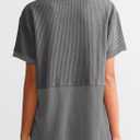 SHEWIN Womens Casual V Neck Waffle Knit Tops Short Sleeve T Shirts Loose Blouses (Gray, S)
