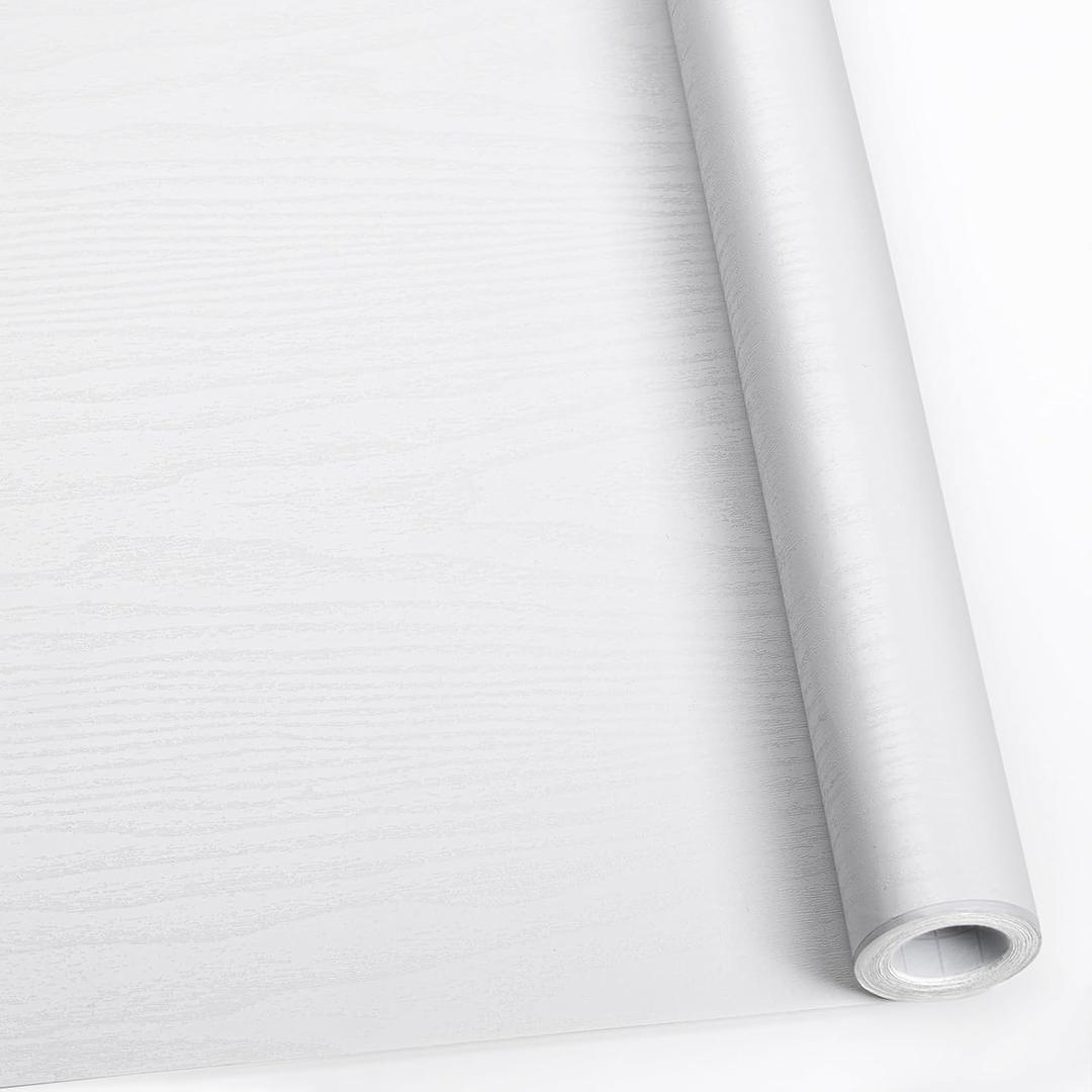 Abyssaly White Contact Paper 24" X 118", Wood Peel and Stick Wallpaper Vinyl Thickening, Wood Grain Wallpaper Suitable for Kitchen Cupboards Bedroom Living Room