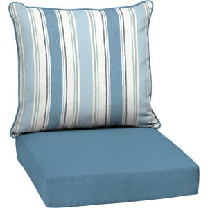 Arden Outdoor Deep Seat Cushion Set, 24 in x 24 in, Weather-Proof, Rain-Proof, Fade Resistant Patio Cushion for Chair, Sofa, and Couch French Blue Linen Stripe