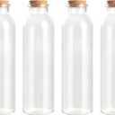 Magic Season Decorative Glass Bottles with Cork Stoppers (12 fl oz. Round Bottles / 4 Pcs)