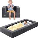 WeeGuruu Travel Toddler Bed, 3-in-1 Convertible Sofa Bed for Toddler Portable Floor Beds, Flip Open Sofa Lounger for Girls and Boys, Made with High-Density Foam and Washable Cover, Gray