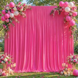 10x10ft Hot Pink Backdrop Curtains for Wedding Parties Wrinkle Free Fuchsia Curtains Photo Backdrop Drapes for Valentines Photography Birthday Baby Shower Soft Fabric Party Backgournd for Photoshoot