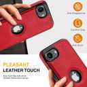 for iPhone 16E Leather Case, Built-in Foldable Alloy Stand, Logo View Design Slim Shockproof Kickstand Phone Cover 6.1 Inch (Red)