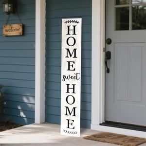 Home sweet home wooden porch sign Vertical hanging decorations Welcome sign front door standing Decorative sign 47x7.8Inch Plaques for Outside Yard Decor (Wood White)