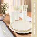 168Pcs Party Plates and Cups and Napkins Sets for 24 Guest Scalloped Paper Plates and Napkins Knives Spoons Forks Cups Disposable Party Set Cutlery for Dinner Baby Shower Wedding Favor(Cream White)