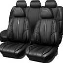 CAR PASS Nappa PU Leather Car Seat Covers Full Set Waterproof Protector Durable Cushioned,Universal Fit for Sedan SUV Pick-up Truck,Automotive, Anti-Slip and Backseat Luxury Premium Deluxe(Black)