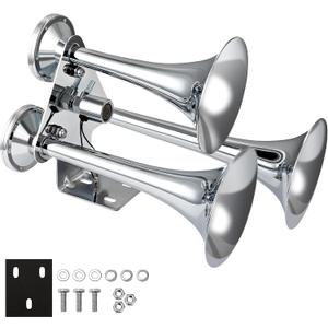 FARBIN Air Horn 12/24V Heavy Duty Triple Trumpets Chrome Train Horn Truck | 12/24 volt, 178dB, for bus/truck/train and heavy duty vehicles