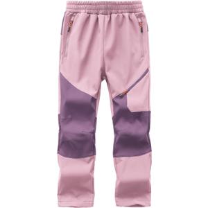Kids Winter Pants Fleece Lined Waterproof Boys Ski Pants Thermal Outdoor Softshell with Zipper Pockets (Small, Pink+ dark Purple)