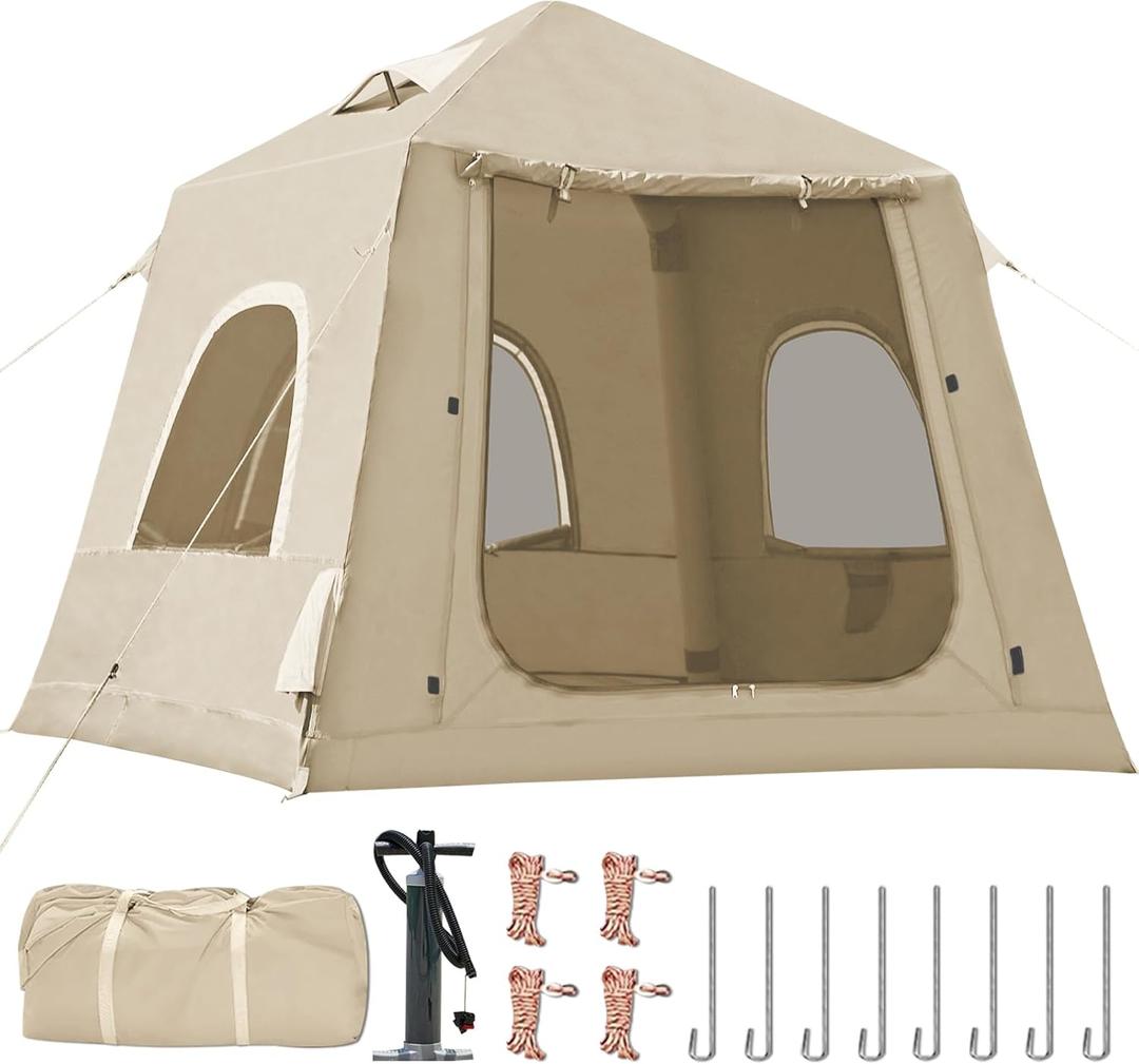 Inflatable Tents for Camping,Easy Blow Up Tent with Hand Pump,4 Seasons Waterproof Air Inflatable Camping Tent House for Family Weekend Camping, 2-3 Person/Beige, 87"L x 87"W x 77"H