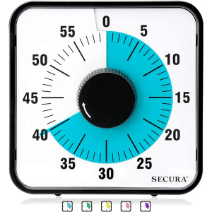 Secura 60-Minute Visual Countdown Timer, 7.5-Inch Oversize Classroom Visual Timer for Kids and Adults, Durable Mechanical Kitchen Timer Clock with Magnetic Backing (Blue)