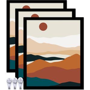 Black 20x24 Picture Frame Set of 3, High Transparent Frame for 20 By 24 Photo Collage Canvas Poster Size Wall Mount and Tabletop Horizontally Vertically (Black, 20 x 24 inches)