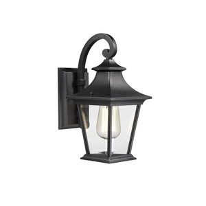 Emliviar Outdoor Porch Light, Modern Outside Wall Light Fixture for House Garage, Clear Glass in Black Finish, 12" Height, XE219B BK