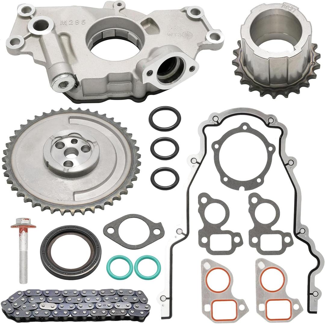 M295 Oil Pump Timing Chain Kit Timing Cover Gasket Replacement for Chevrolet Avalanche Camaro Silverado Replacement for GMC Savana Sierra 4.8L 5.3L 6.0L, Replace 12696357 TCS45993 12646386