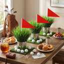 84 Pcs Golf Party Table Decorations Golf Party Centerpieces Supplies Includes 6 Artificial Grass Mats 60 Mini Golfs 6 Flags 12 Artificial Grass for DIY Sports Theme Birthday Parties Decor