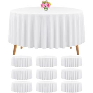 10 Packs Premium Round Tablecloth - 120 Inch White Polyester Table Cloth Bulk Washable Polyester Fabric Tablecloths for Wedding Party Banquet Buffet Table Holiday Dinner