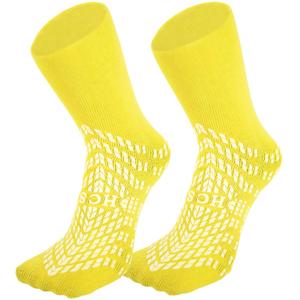 HCS Hospital Socks with Grips for Women & Men (6 Pairs) - 360 All-Around Tread Non-Slip Sock, Elderly/Seniors - Hospital Grip Socks, Women, Men - Fall Risk Patient Slippers (Yellow, Regular)