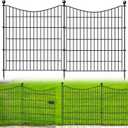5 Panels Decorative Garden Fence with Gate, 32 in(H) X 12 ft(L) No Dig Dog Fence Animal Barrier Outdoor for Yard, Rustproof Metal Garden Edging and Borders, Temporary Fencing Stakes