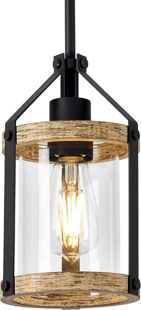 Farmhouse Pendant Light Fixtures, Wood and Glass Pendant Lighting for Kitchen Island, Rustic Hanging Lights MD89418-B (Oak-2)