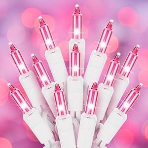 Pink Christmas String Lights, 50 Count 12 Feet Incandescent Bulb Mini Valentine's Lights, Waterproof Pink Lights for Indoor Valentine's Day Garland Wedding Party Festival Xmas Tree Decoration