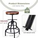 LOKKHAN Vintage Industrial Bar Stool-Rustic Swivel Barstools-Round Wood Metal Base-Kitchen Counter Height Adjustable Pipe Stool-Cast Steel Chairs 20-27 Inch (Set of 2)