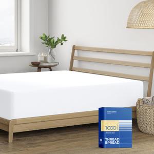 Thread Spread Luxury Egyptian Cotton Queen Fitted Sheet - 1000-Thread-Count 16" Deep Pocket, Soft, Cooling, Sateen Weave, Extra Long Staple Queen Size - White (Bright White)