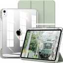 kenke Hybrid Case for iPad Air 11 Inch (M3) 2025 / (M2) 2024, iPad Air 5th/4th Gen 2022/2020 10.9 Inch with Pencil Holder, Detachable Cover with Clear Hard Back Shell, Auto Sleep/Wake, Light Green