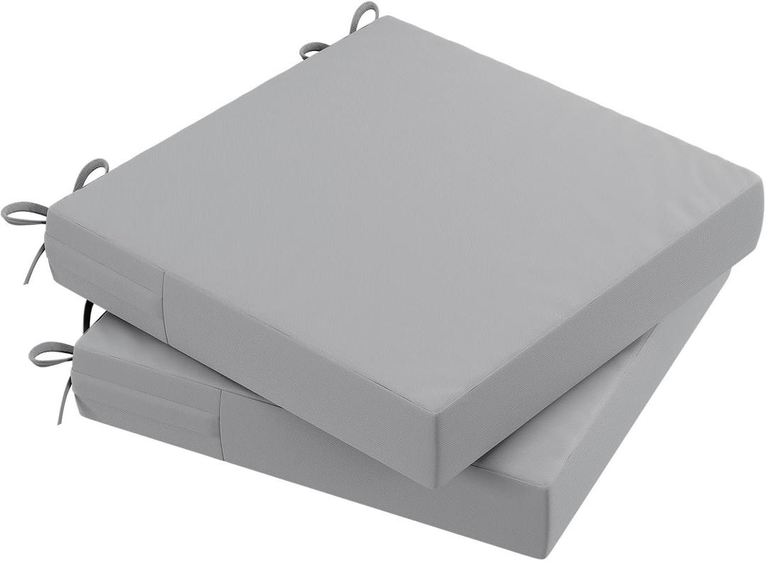AAAAAcessories Outdoor Seat Cushions for Chairs, Waterproof, Fade-Resistant, 20" x 20" x 3", Patio Furniture Replacement Cushions, Set of 2, Gray