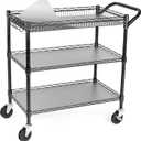 WDT 990Lbs Capacity Heavy Duty Rolling Utility Cart, NSF Rolling Carts with Wheels,Commercial Grade Metal Cart with Handle Bar & Shelf Liner,Trolley Serving Cart for Restaurant,Kitchen,Black