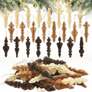 24 Pcs Christmas Paper Honeycomb Ornament 3.9 Inch Neutral Finial Glitter Honeycomb Hanging Decor 3D Colorful Finial Decoration for Xmas Tree Decoration Holiday Party Decor(Boho Color)