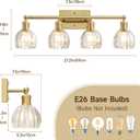 4 Light 27.2 in Bathroom Vanity Light,Rustic Brass Bathroom Lighting Fixtures Over Mirror, Vintage Vanity Mirror Lights Clear Tulip Glass Wall Sconce for Living Room,Bedroom,Hallway,E26 Base