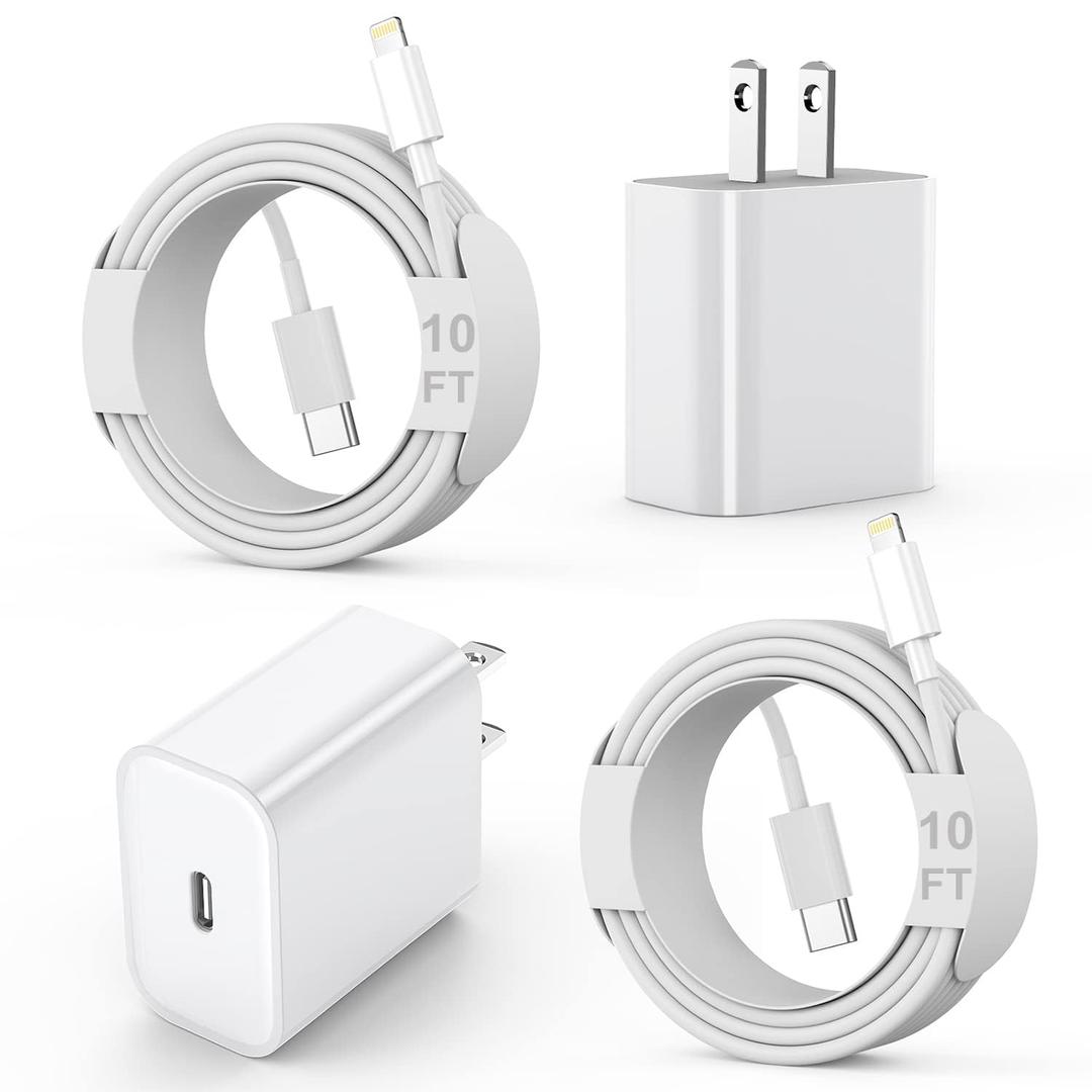 Fast Charger iPhone [Apple MFi Certified],iPhone Charger 2 Pack USB C Rapid Charger iPhone Block with 2Pcs 10FT Apple USB C to Lightning Cable for iPhone 14 Pro/13Pro Max/12/11Pro/Mini/XR/8/iPad