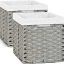 Bidtakay Wicker Cube Baskets with Liners Cube Storage Organizer for Shelves Closet 11 inch 2 Pack Decorative Hand-Woven Imitation Wicker Storage Bins for Organizing Pantry Bedroom Light Grey