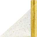 OSVINO Glitter Table Runner Roll - 11Inch x 33Feet Metallic Sequin Mesh with Stars & Moons, Sparkle Foil Wedding Table Decor for Bridal Shower, Baby Shower, Birthday Party, Christmas - Gold
