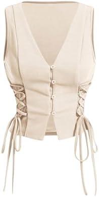 GORGLITTER Women's Sleeveless Western Cowgirl Rodeo Outfit Lace Up Vest Tops Pirate Renaissance Peasant Bodice 2025 Medium